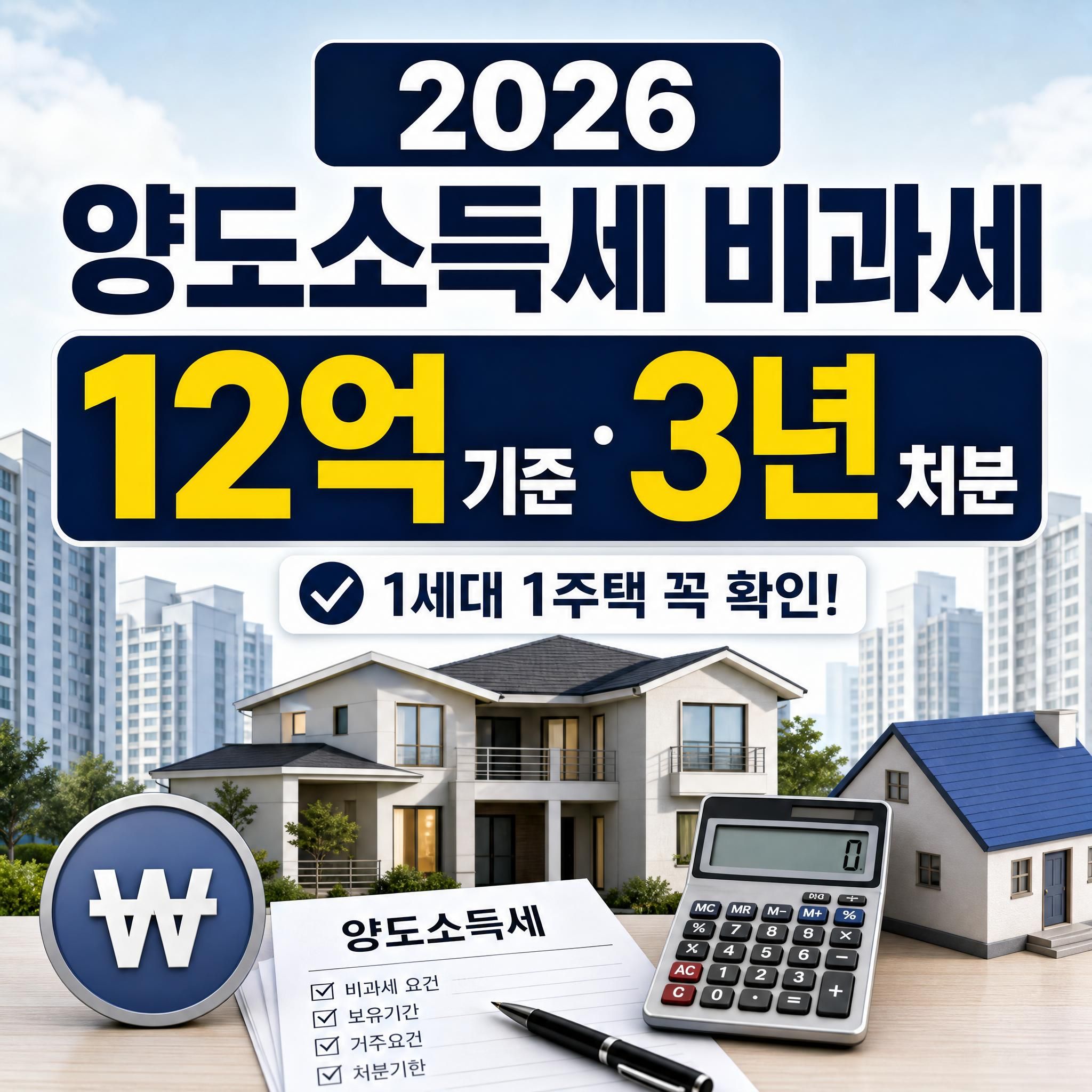 2026 양도소득세 비과세 12억 기준 및 3년 처분 특례 안내